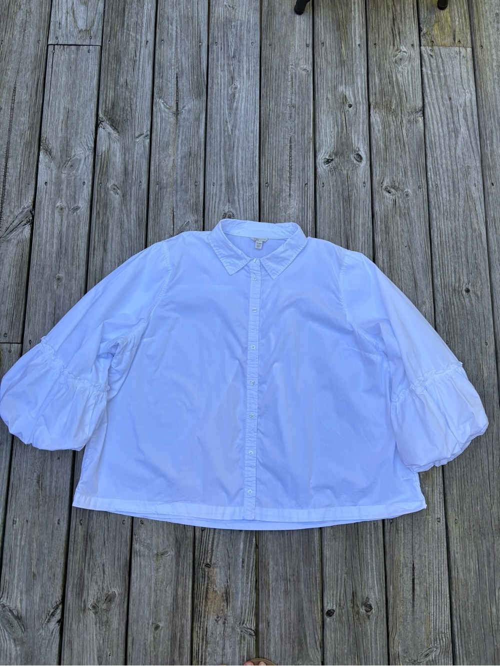 CATO White Cotton Poplin Bubble Sleeve Button Down Boho Chic Blouse Top Size 26W